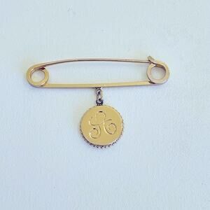 Vintage "A" Initial Safety Pin Brooch Monogram A Charm Gold Tone